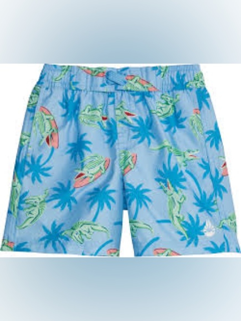 Sky Blue Palm & Flamingo Print Swim Trunks EUC